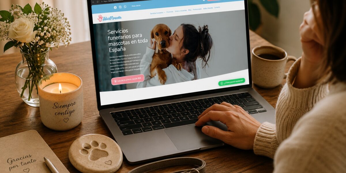Persona consultando la web de Adiós Mascota para calcular el precio de una despedida respetuosa para su mascota
